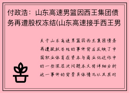 付政浩：山东高速男篮因西王集团债务再遭股权冻结(山东高速接手西王男篮)